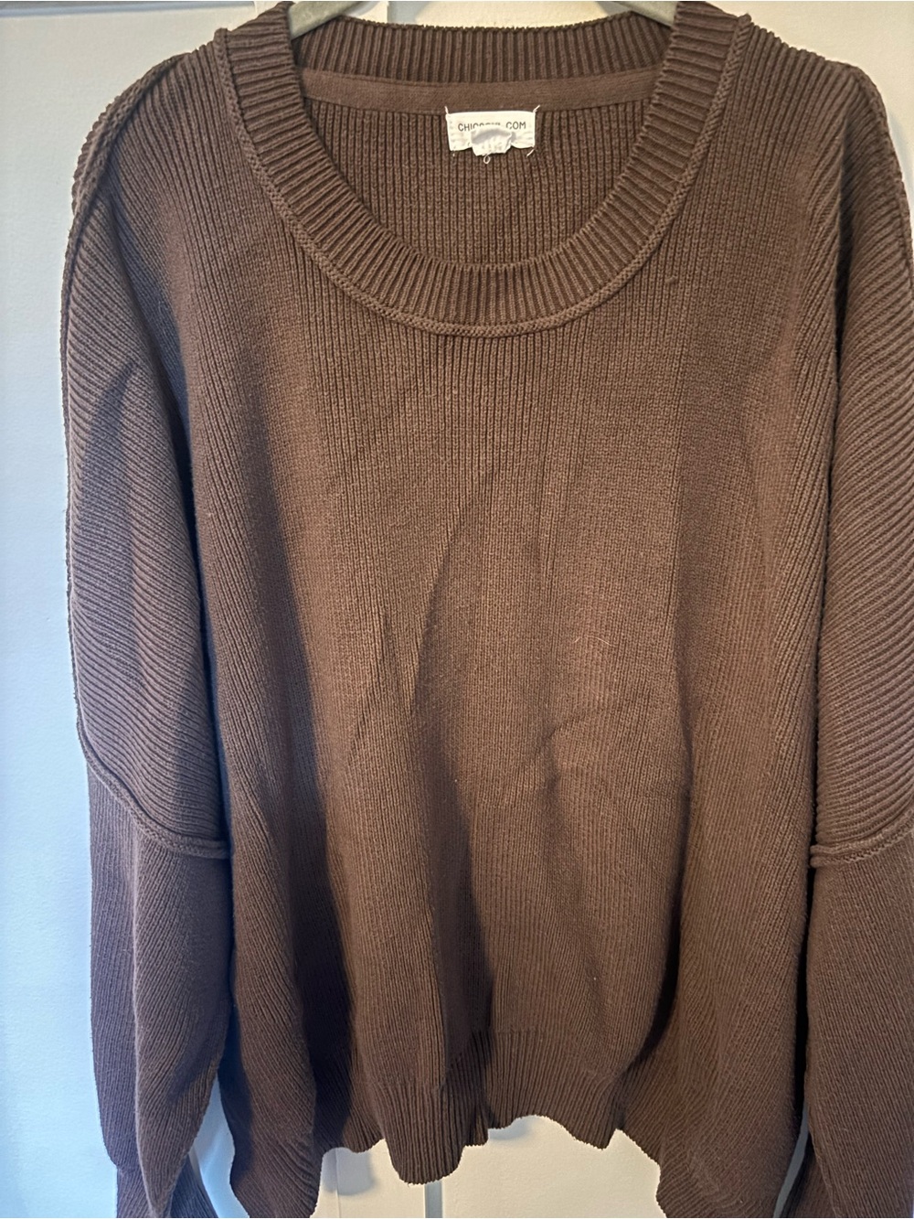 Chic Soul 1X Chocolate Brown Oversized Slouchy Knit Sweater - Picture 2 of 4